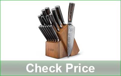 YATOSHI 15-Piece Damascus Kitchen Knife Set with Block