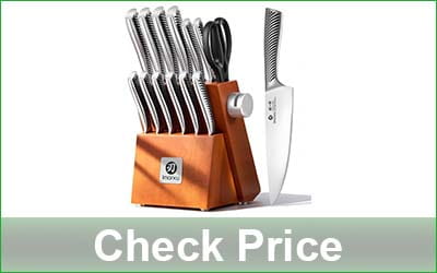 IMARKU 14-Piece Kitchen Knife Set with Block and Built-in Sharpener