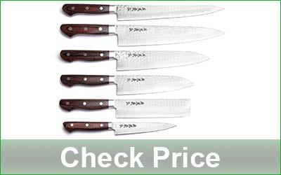 YOSHIHIRO 6-Piece Hammered Damascus Chef Knife Set